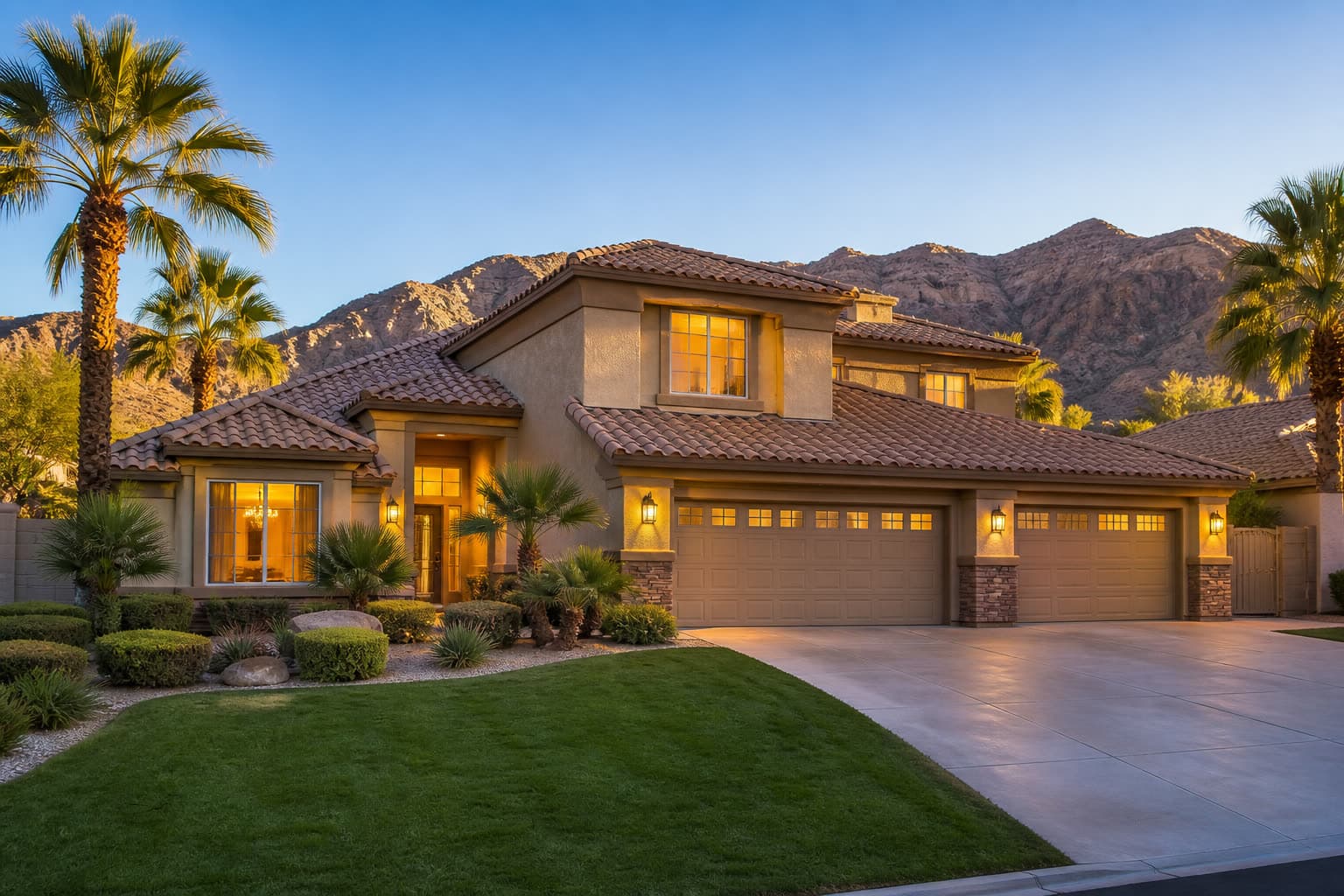 Las Vegas family home at golden hour with Spring Mountains