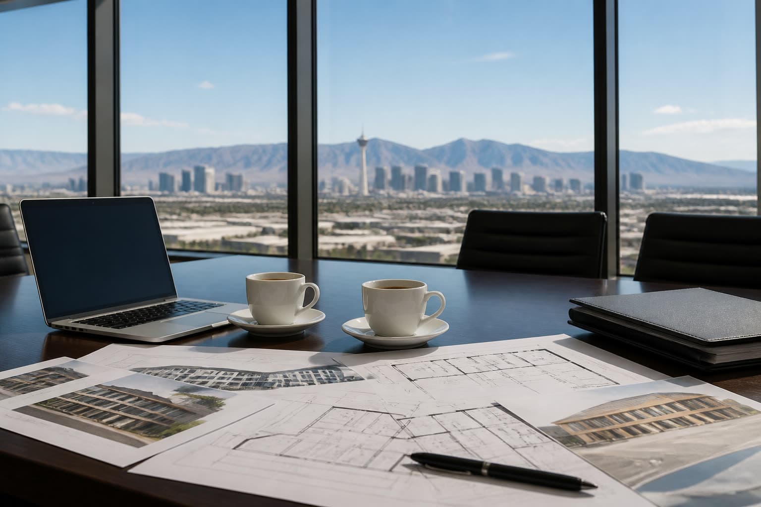 Referral meeting table with Las Vegas home plans